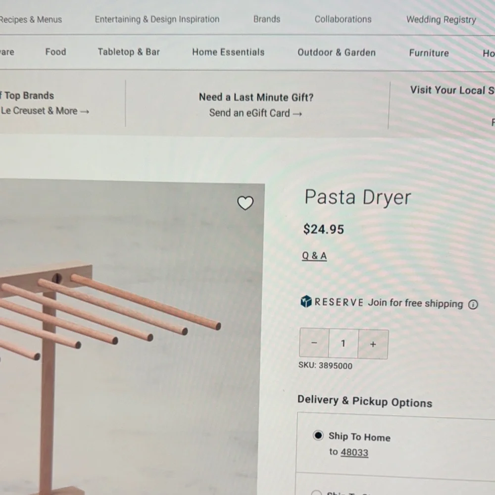 Williams Sonoma Wooden Pasta Drying Rack